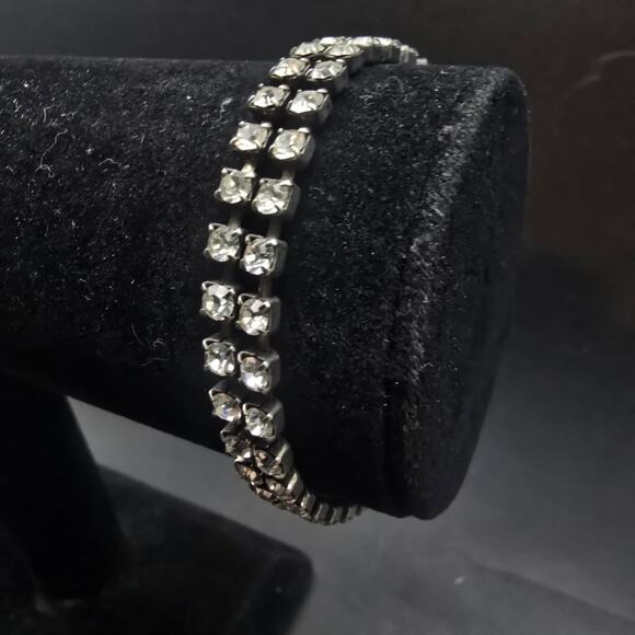 Vintage Clear Rhinestone Bracelet Two Strands Prong Set - Picture 1 of 6
